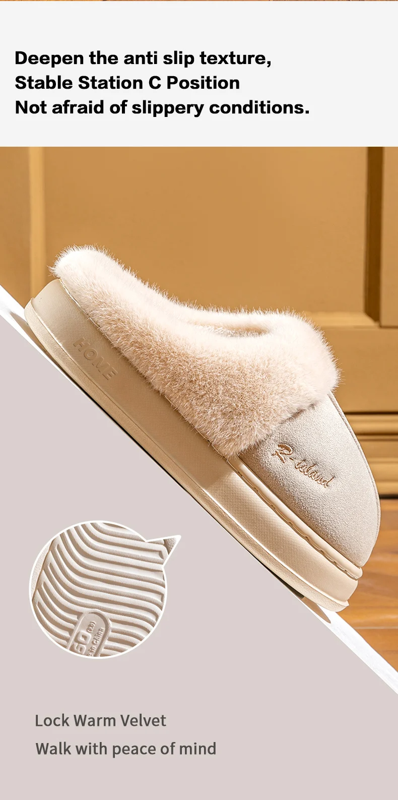 Winter-Warme Hausschuhe für Männer und Frauen, Wildleder-Plüsch, Fellgefütterte Baumwollschuhe, Dicke Sohle, Rutschfest, für Innenräume, Schlafzimmer, Paar-Mules – Detail 8