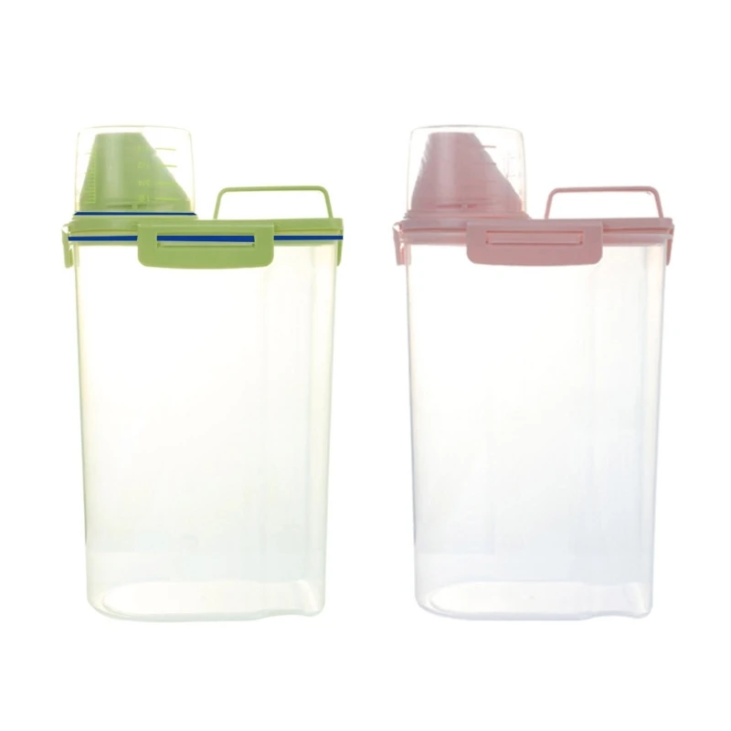 

Pet Storage Container Small Airtight Plastic Dispenser with Graduated Measuring Cup Pourable Spout Carrying Handle