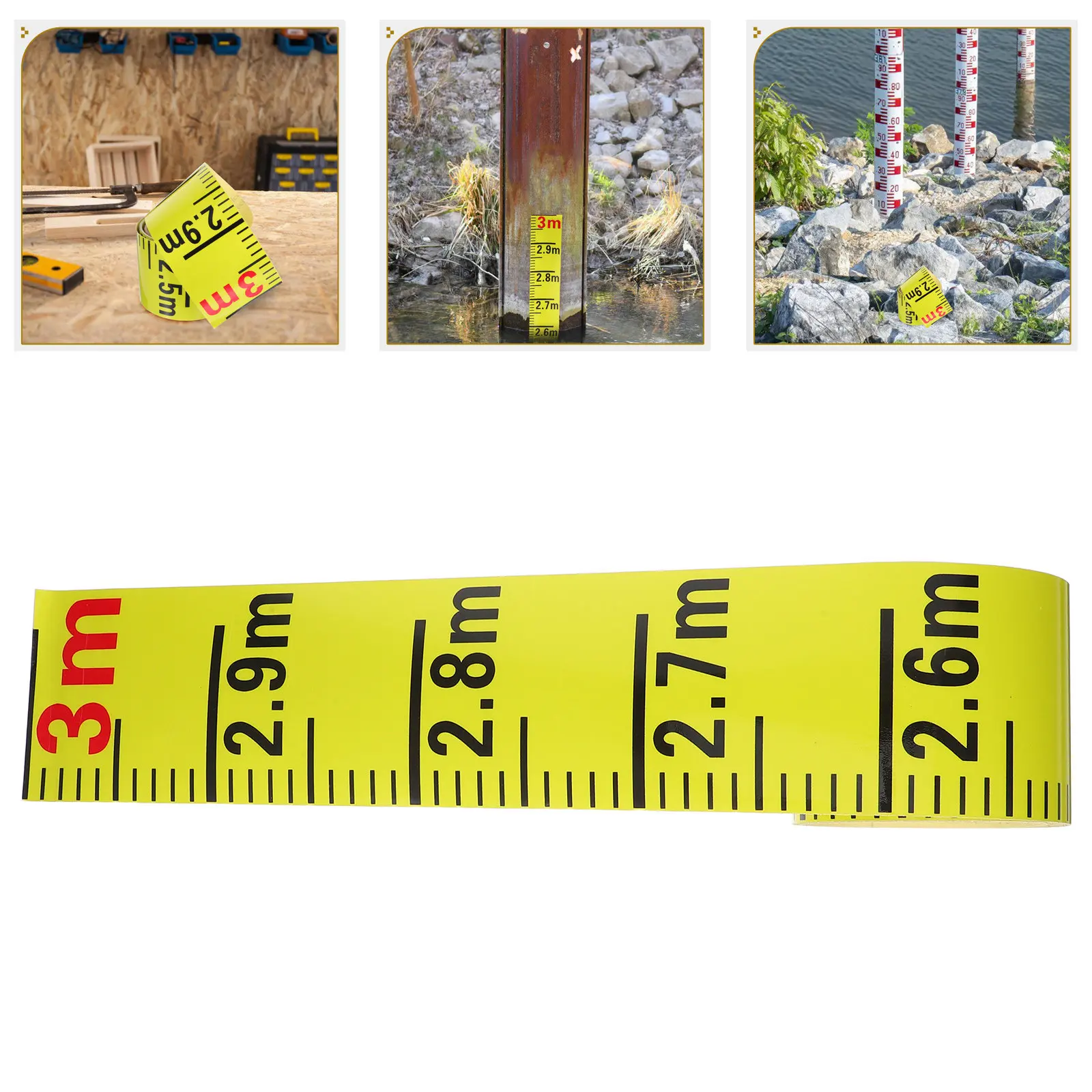 Water Level Measuring Sticker 3 Meter Length High-Visibility Scale Ruler Adhesive for Accurate Liquid Height Monitoring in Pools