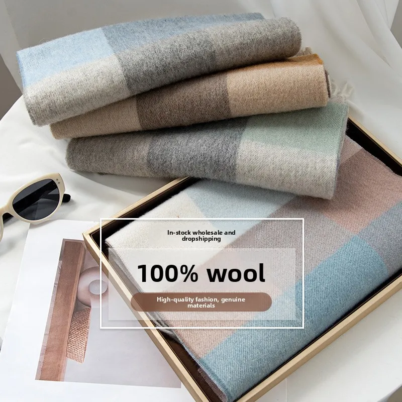Plaid Wool Scarf for Men Women Winter Thick Warm 100% Wool Scarf Unisex Cashmere Feel Neck Warmer Wholesale Classic Tartan