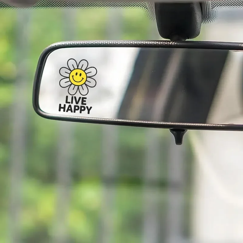 Live Happily Positive Energy Smiling Face Flower Sticker Waterproof Vinyl Decal For Car Mirror Motorcycle Laptop Bottle Decor