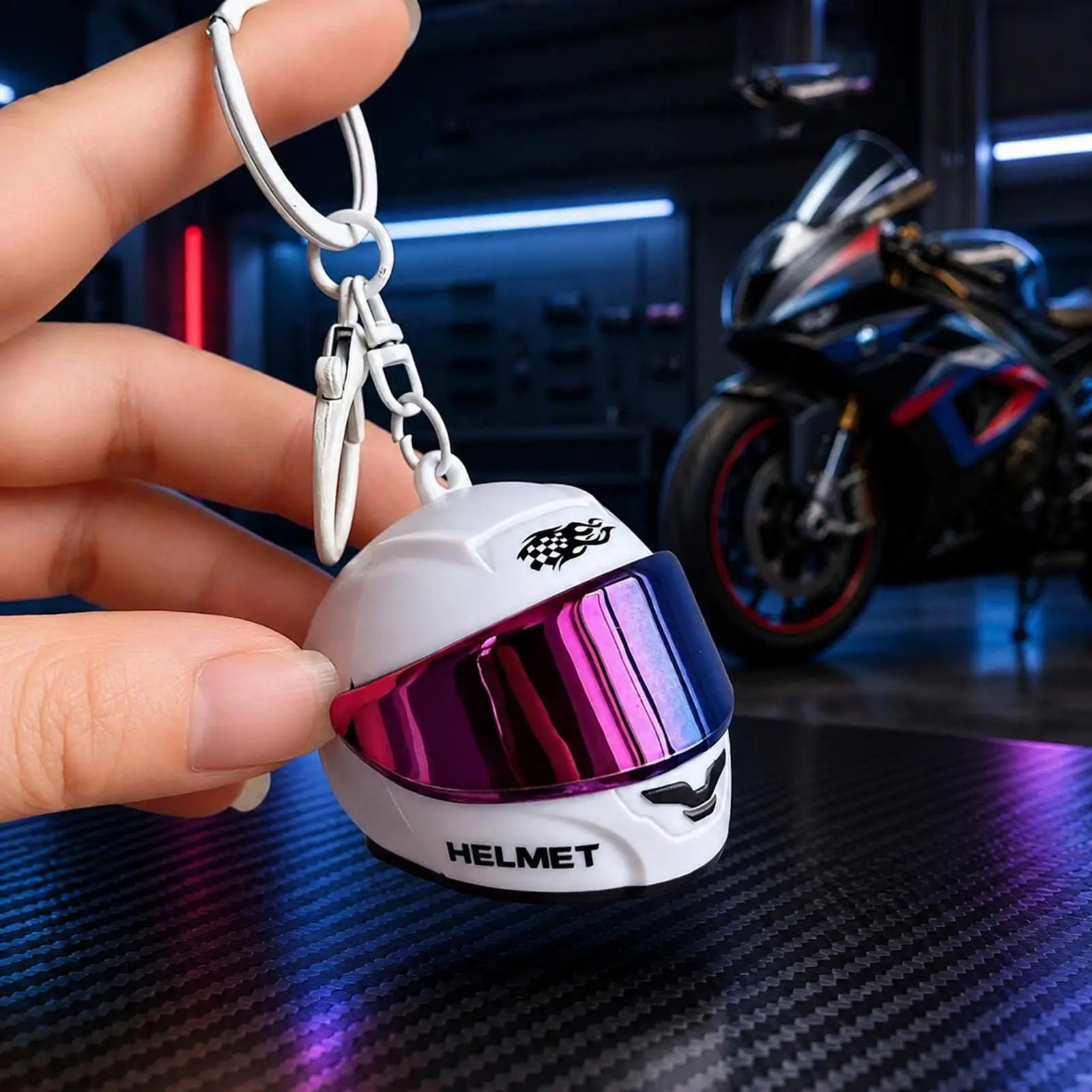 Helmet Keychain Mini Handbag Ornament with LED Light Portable Backpack Charm for Riders Travelers Collectors Women Men Travel