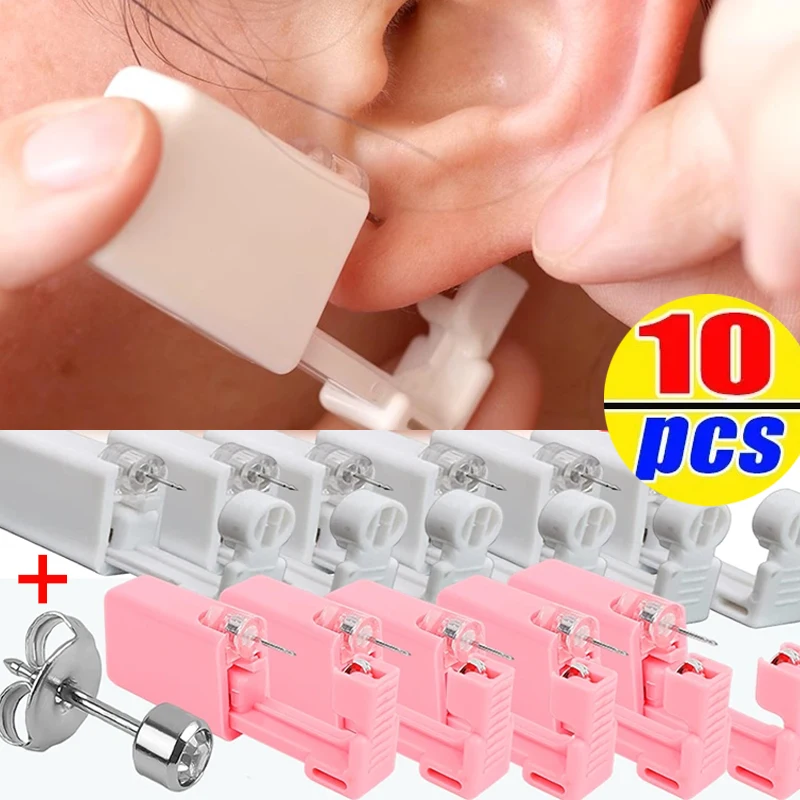1/10 adet tek kullanımlık güvenli ağrısız kulak piercing sağlıklı steril delinme aracı inflamasyon olmadan küpe kulak piercing tabancası