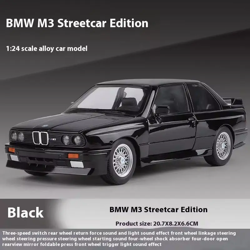 1:24 BMW M3 E30 1988 Supercar Alloy Car Model Sound and Light Pull Back Children\'s Toy Collectibles Birthday gift