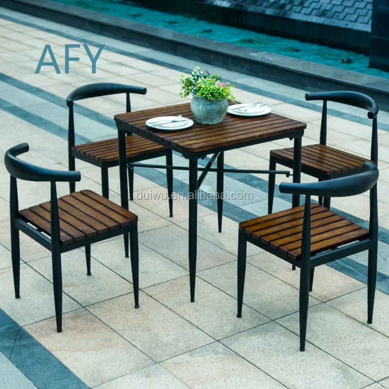 Waterproof Outdoor Garden Furniture Set Hand Painted Wooden Table and Chairs for Cafe Patio Yard Deck Use for Home Restaurant