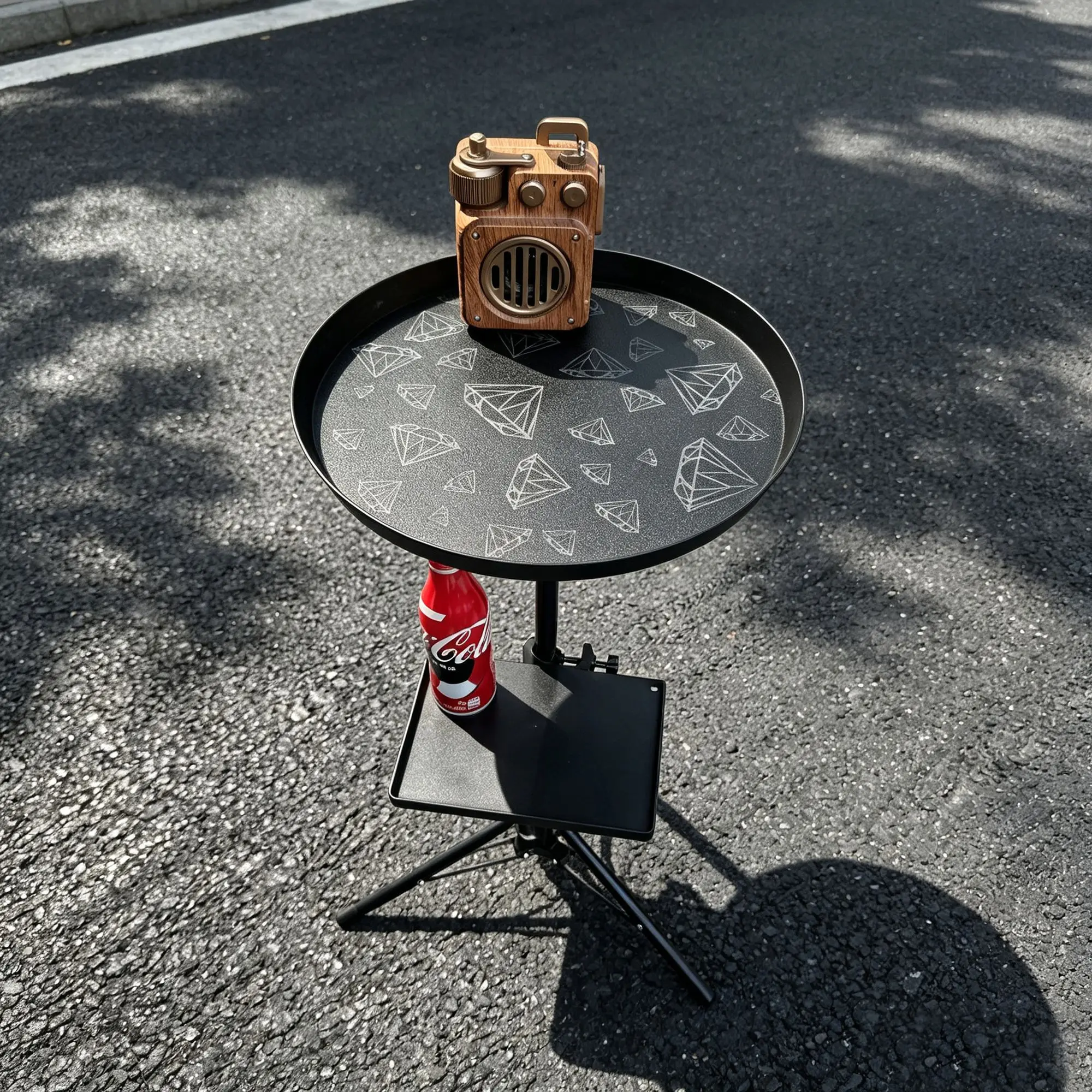 Portable Adjustable Folding Round Camping Table With Storage Shelf Waterproof Anti-slip Desktop Outdoor Tripod Table For Picnic