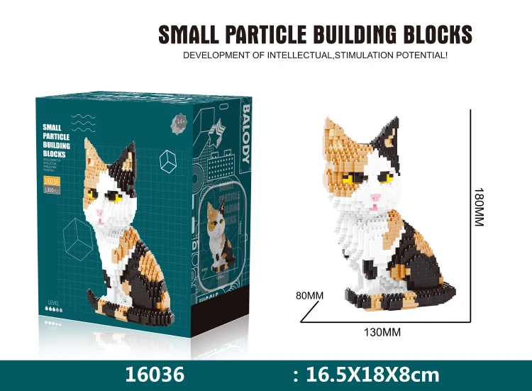 1300PCS Cute Cartoon Cat Building Blocks Mini Particle Animal Series Assemble Bricks Toy Decoration Kids Toys Girl Birthday Gift