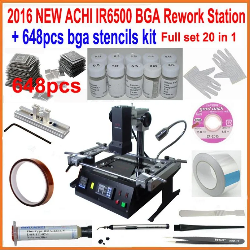 Newest Dark infrared rework station ACHI IR6500   most completely 648pcs stencils 21 in 1 bga reballing kit