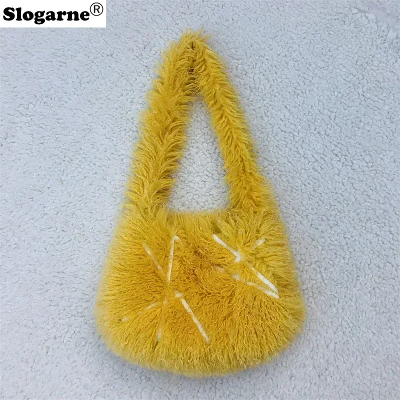 European American Tote Bag Y2K New Messenger Bags Women Furry Trend Love Crossbody Bags Fur handbags Fluffy Fur Shoulder Bag