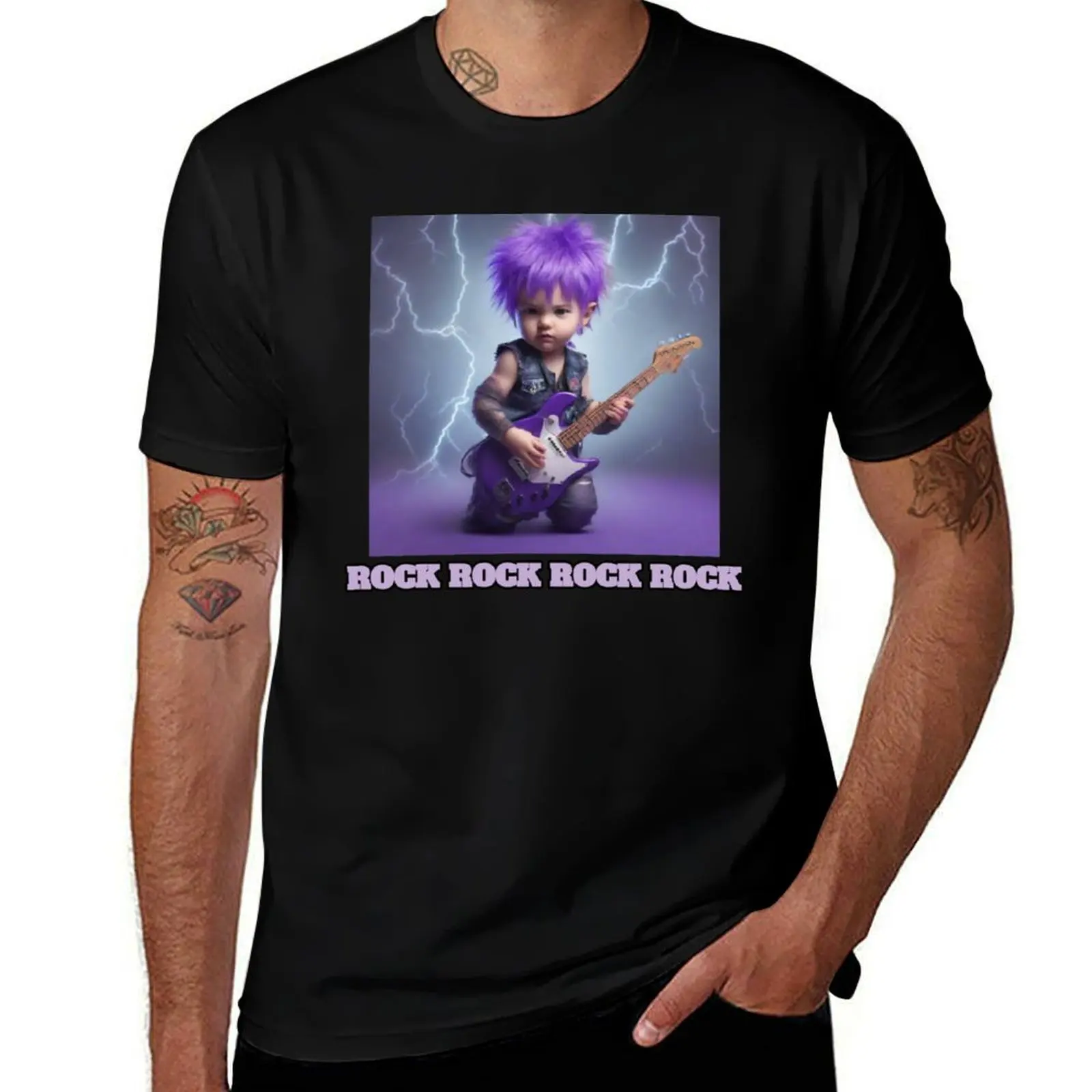 Baby rock guitarist purple hair T-Shirt Outdoor Activity Sports T-Shirt
