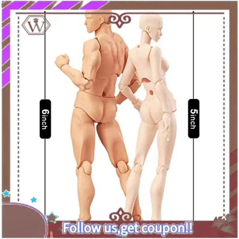 ABBG-Body Doll, Artists Manikin Blockhead Jointed Mannequin Drawing Figures Male+Female Set