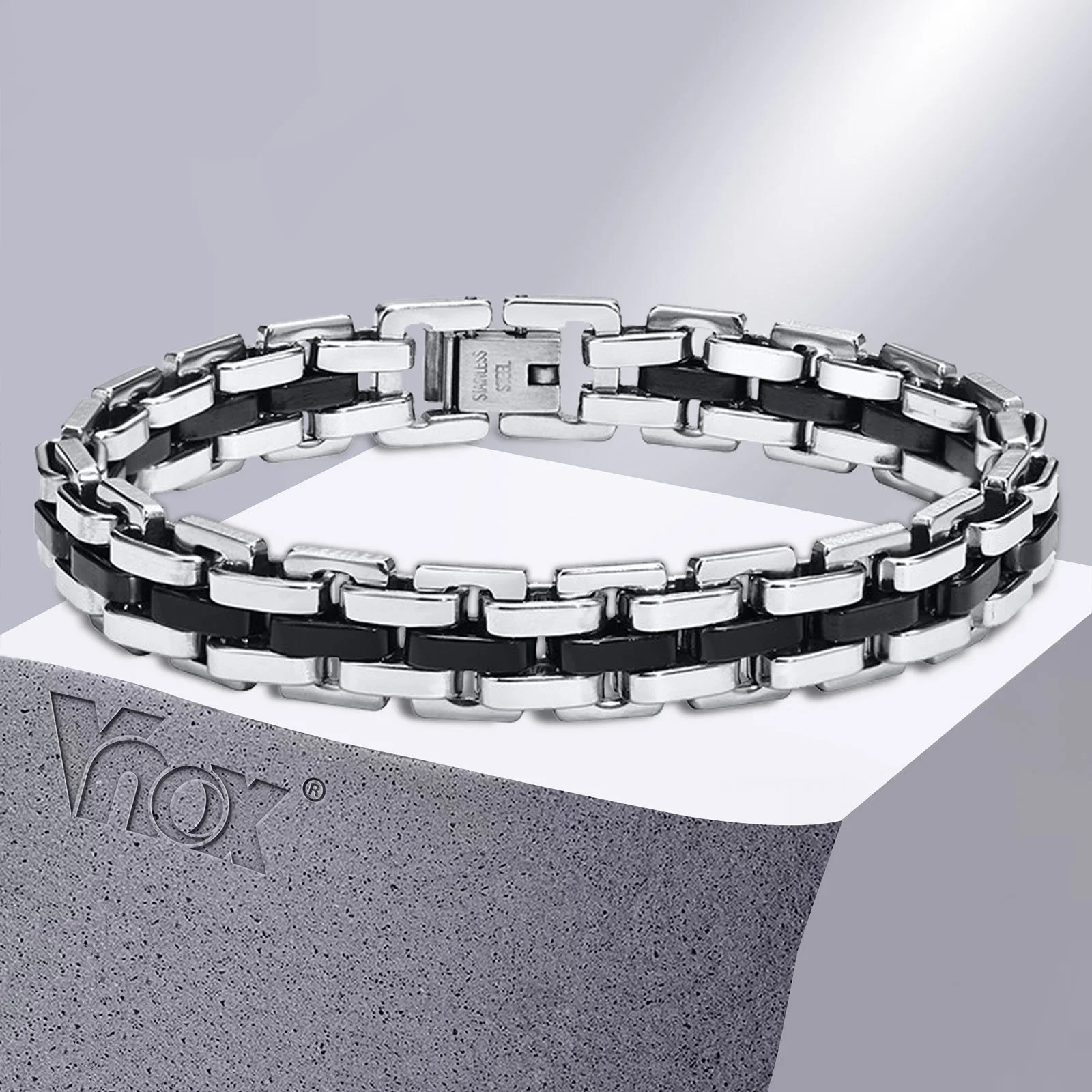 Vnox Stylish Strap Chain Bracelets for Men Boys Gift Jewelry, 10.7MM Wide Stainless Steel Links Wristband, Father\'s Day Gift Dad