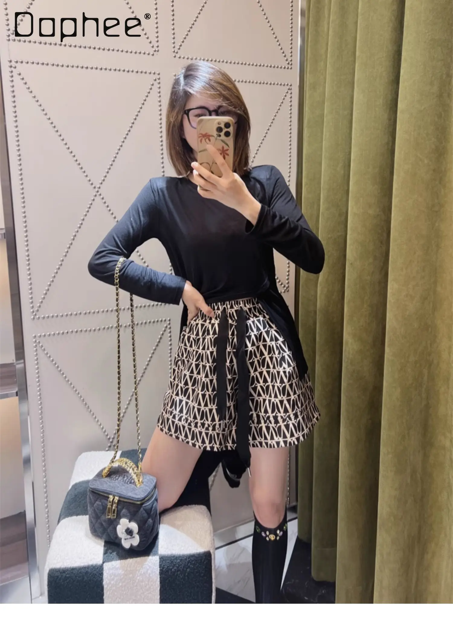 Retro Jacquard Shorts Women Clothing Summer Fashion Versatile Elastic Waist Casual Loose Wide-leg Pants Versatile Trendy Shorts
