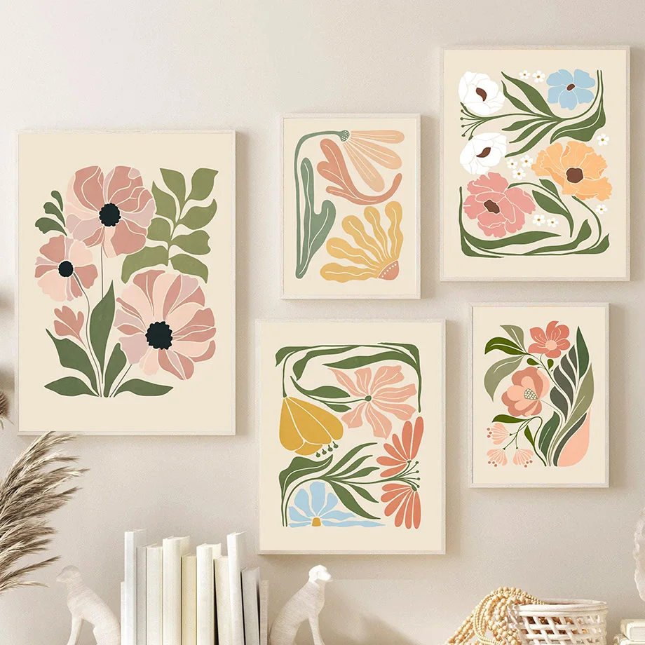 Abstract Flower Market Peony Daisy Leaves Wall Art Canvas Painting Vintage Posters And Prints Picture For Living Room Home Decor