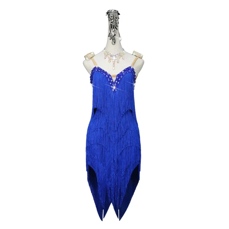 

Adult & Kids Latin Dance Skirt Dress Sparkly Rhinestones Customizable Competition Performing Costume Blue XXXL New