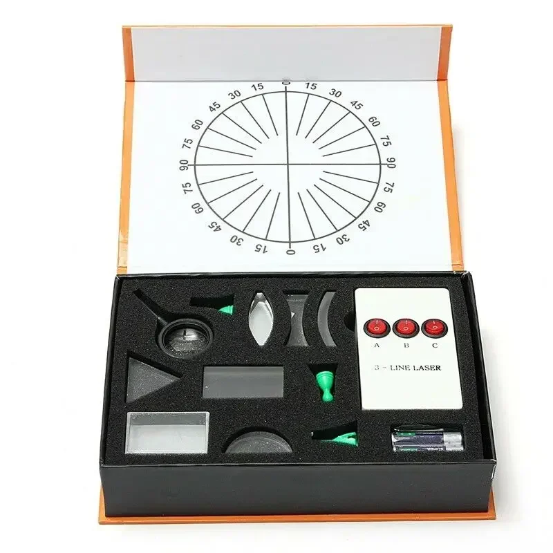 

Scientific Optical Experiment Equipment Set Triangular Prism Convex Lens Concave Mirror Laser Beam Generator Full Set