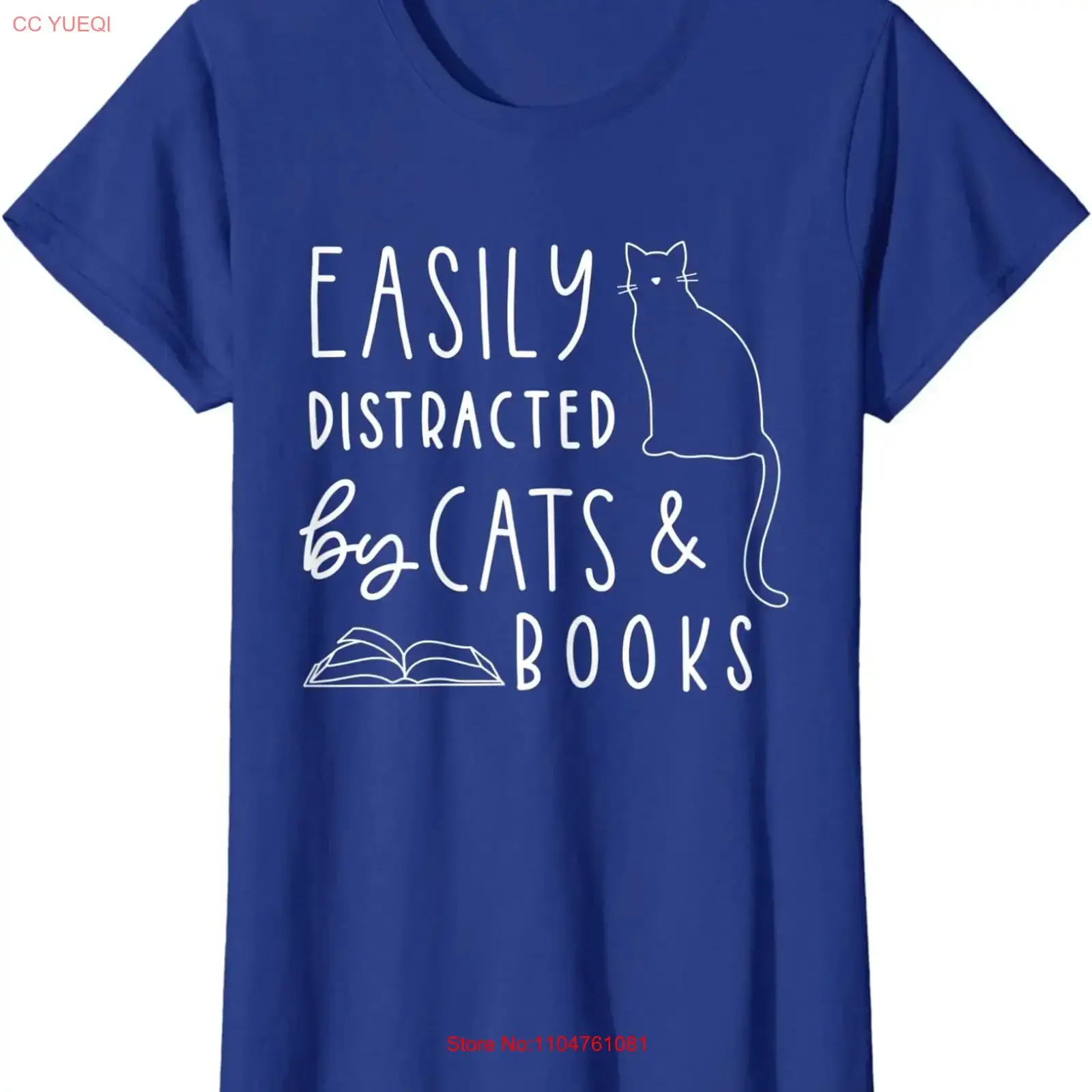 Leicht abgelenkt werden lassen von sich ablenken können, Katzen und Bücher, lustiges T-Shirt mit Rundhalsausschnitt für Katzenliebhaber, Vintage-Waschung, vielseitig, lässig, leicht maskulin