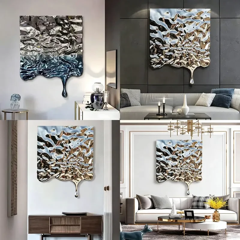Wholesale Silver Polished Stainless Steel Water Drop Wall Decor Modern Abstract Rippled Metal Wall Art for Home Decoration