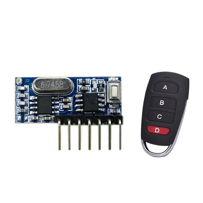 RF 433mhz Transmitter 4 Button Remote Control + Receiver Module Fixed EV1527 Decoding 4CH Output with Learning DIY Kit