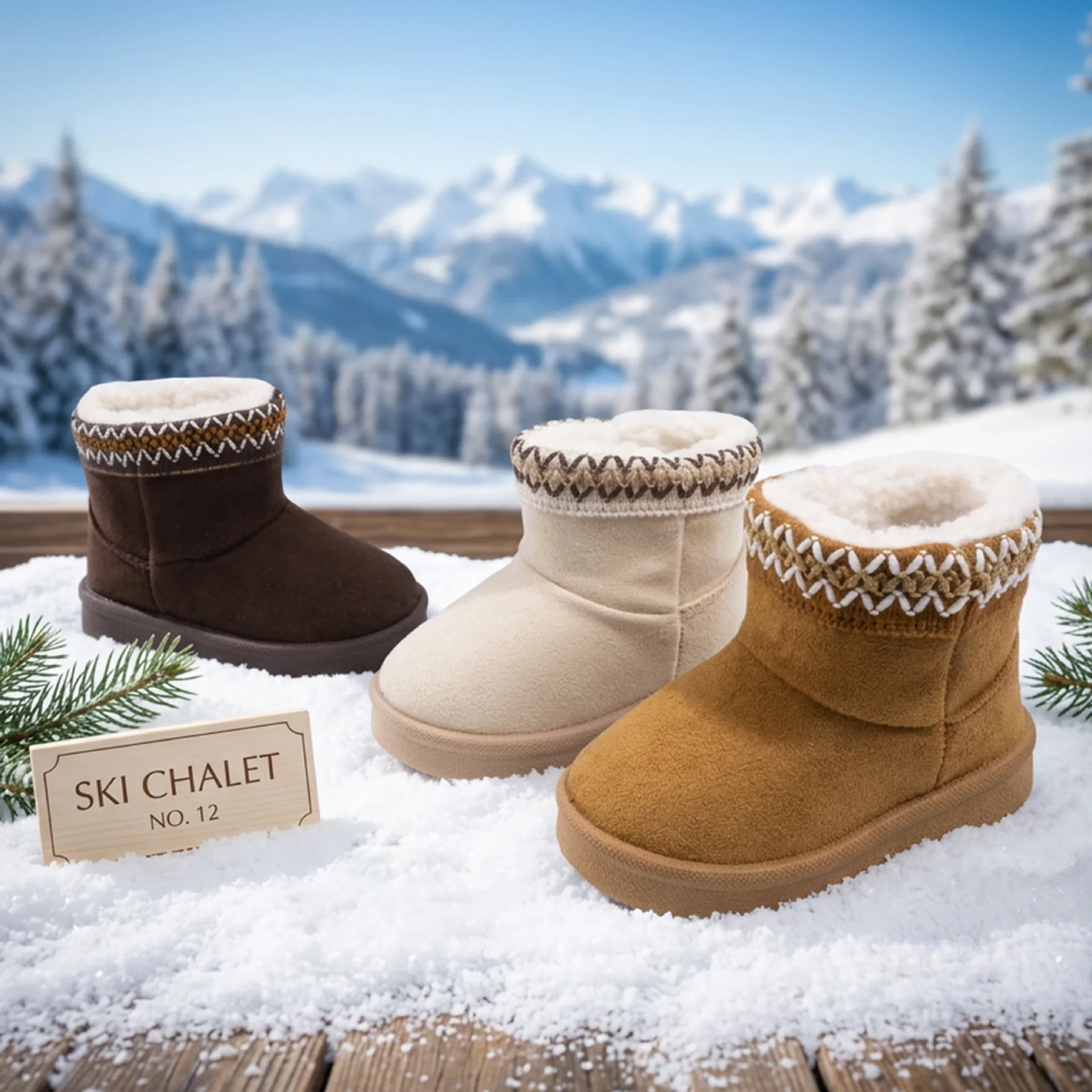 Winter Lace-Round Baby suede Snow Boots Fleece-Lined Thick Sole Toddler Cotton Boots Warm Short Ankle Shoes