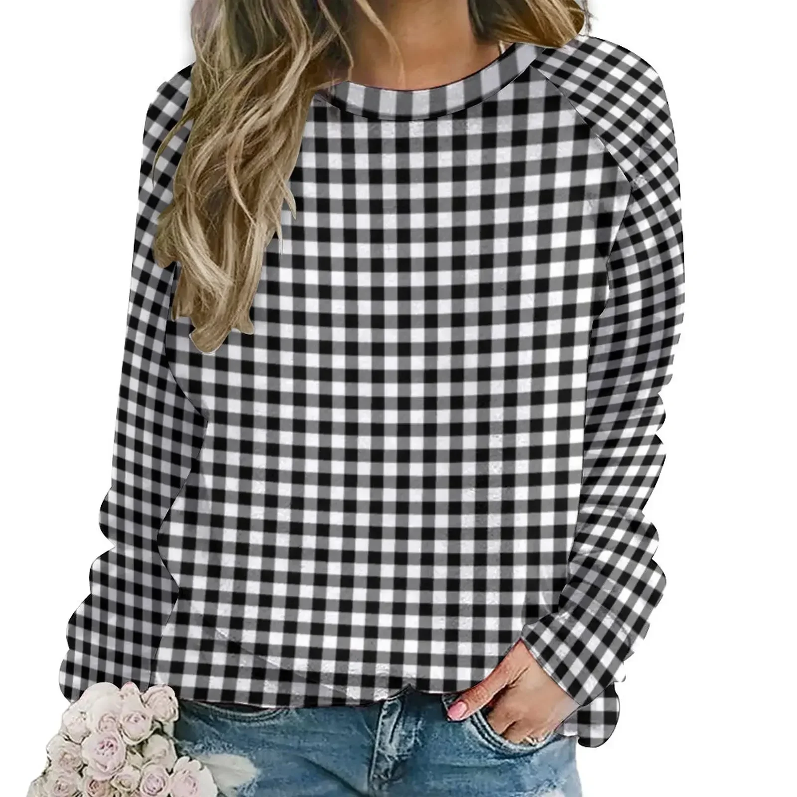 

Retro Checkerboard Hoodies Winter White Black Check Hip Hop Oversized Hoodie Women Long Sleeve Kawaii Design Casual Sweatshirts