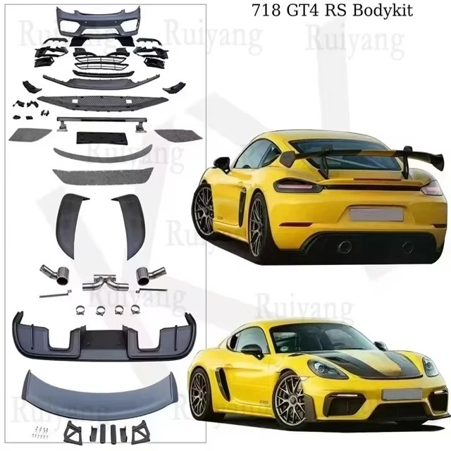 

For Porsche 718 GT4 RS Style Front Body Kits Spoiler Car Grille 2017-2023 Porsche 718 982 Cayman Boxster PP Fog Light Upgrade
