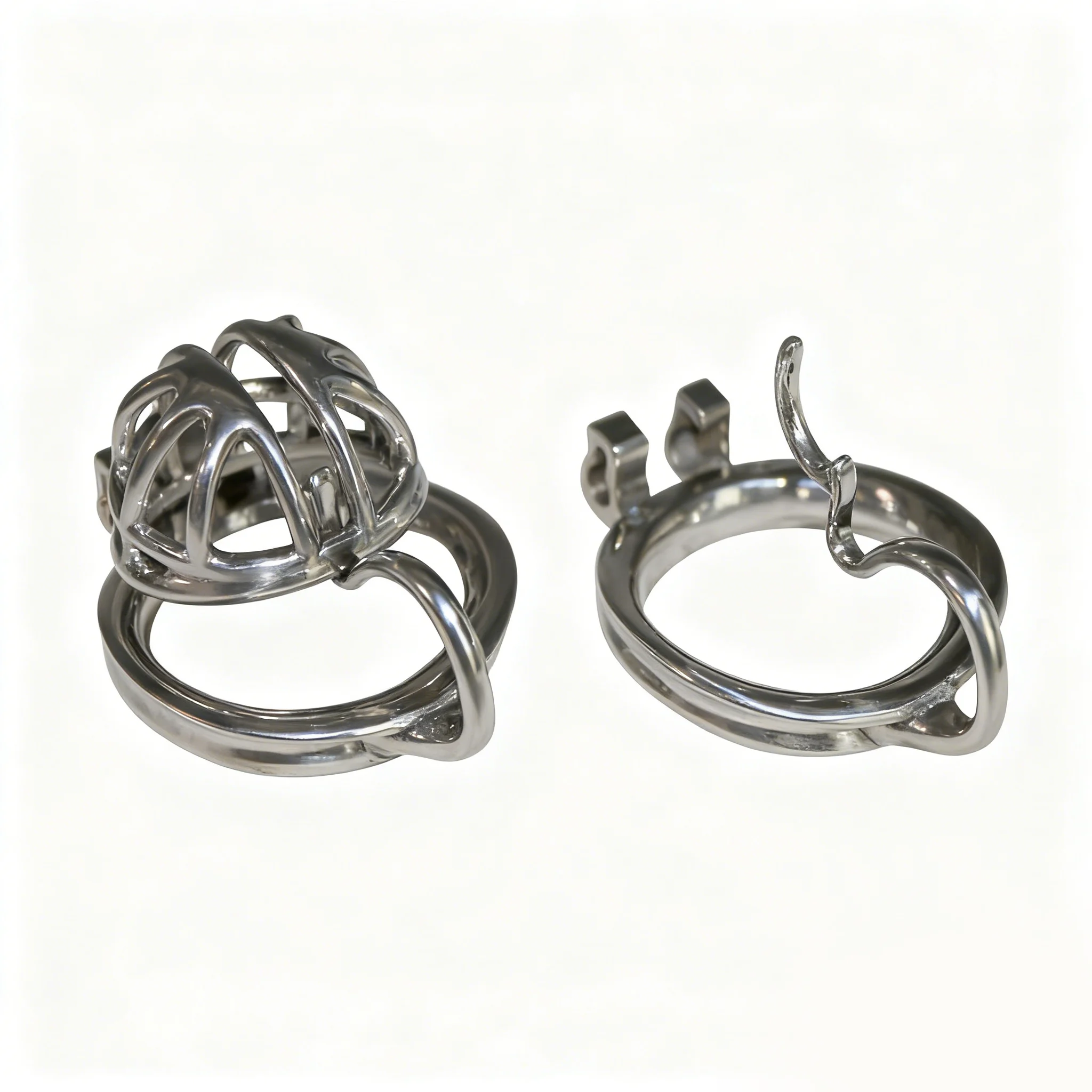 Anti-Slip Dual Ring CB Male Chastity Device with Ball Separator, Penis Cage with Twin Locking Rings & Scrotum Divider for Secur