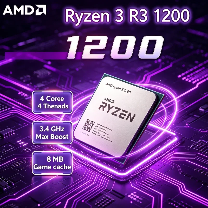 AMD Ryzen 3 1200 Socket AM4 New Tray CPU 4C4T 3.1GHz Up to 3.4GHz 8MB L3 Cache 65W Desktop Unlocked Gaming Processor