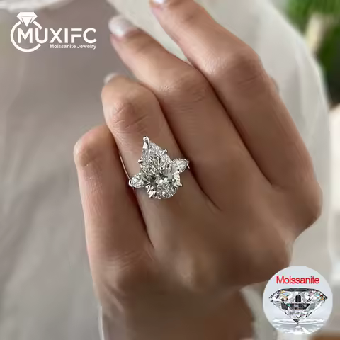 1-5CT Pear Cut Miossanite Ring Certified 925 Sterling Silver Plated 18K D VVS1 Lab Diamond Wedding Engagement Band for Women