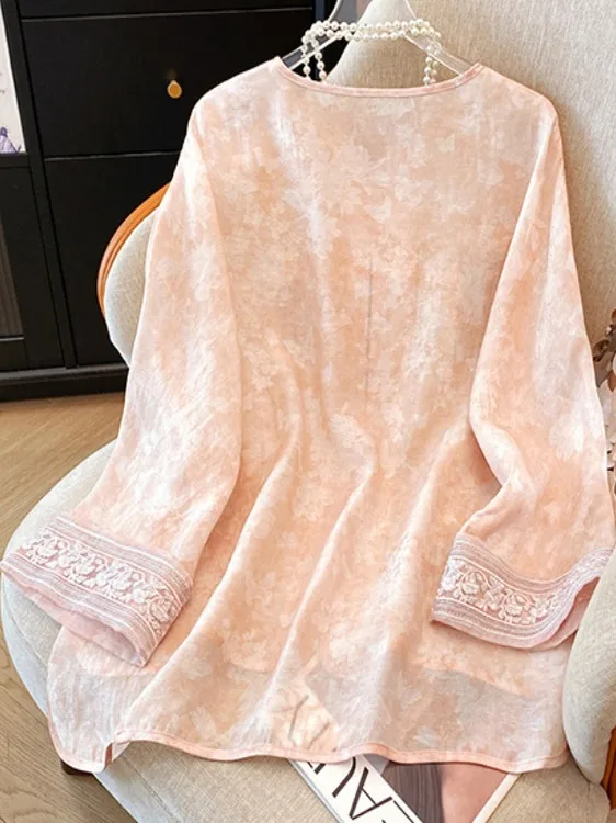 Ele الصينية Sle المطرزة Ogees لينة Sle طويلة Sve فضفاضة تناسب جولة Ne ملابس خارجية Gentlewomen Faion الأعلى