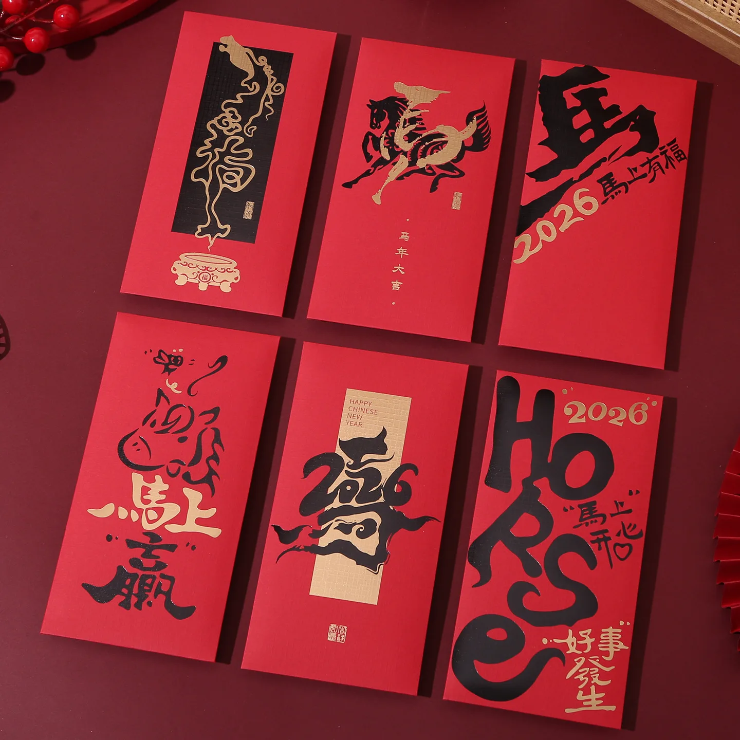 6 шт. красный конверт «Год лошади» 2026