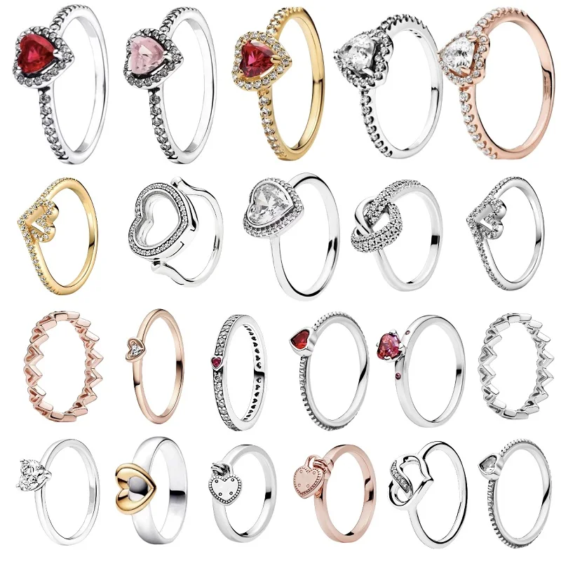 

Горячее классическое модное кольцо из 100% стерлингового серебра 925 пробы в мульти-стиле с романтическим сердцем и цирконом, подходящее для женщин, ювелирные изделия на День святого Валентина