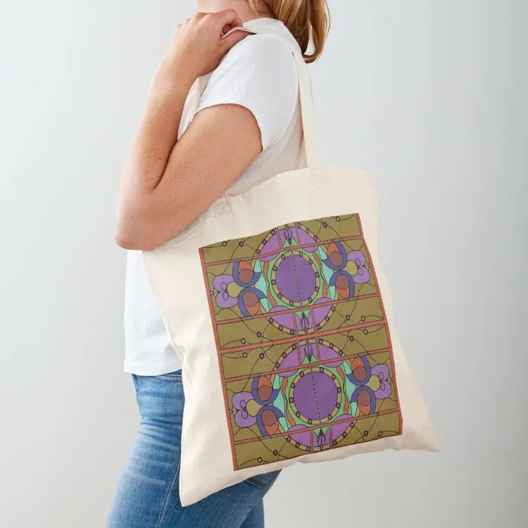 

Stained Glass Design Olive Green Background Tote Bag tote bag screen Shopper Fabric bag Lady