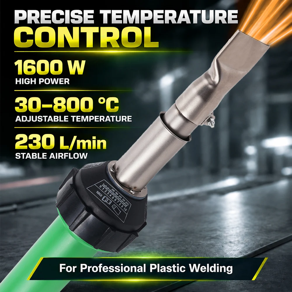 AC220V/110V 1600W Plastic Welding Gun Machine Electric Hot Air Gun Plastic Welding Torch + Heating Core + Flat Head Accessories