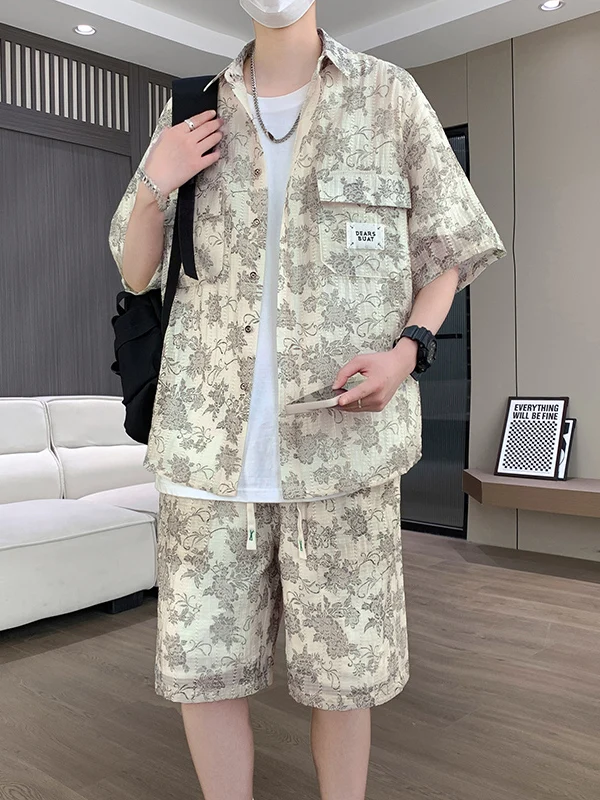 

2025 New Men's Casual Faion Set Ultra-Thin ort-Sve irt And orts Two-Piece Set Polyester Fiber Summer Wear