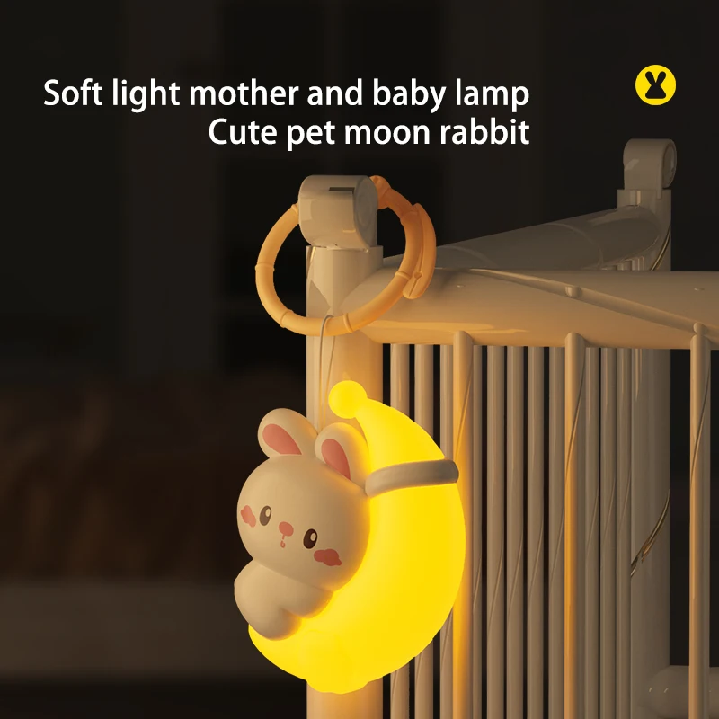 Luz de noche de dibujos animados, juguetes colgantes de cama, lámpara de mesita de noche de compañero de sueño para niños, luz suave, colgante de cochecito, campana colgante, juguetes para bebés