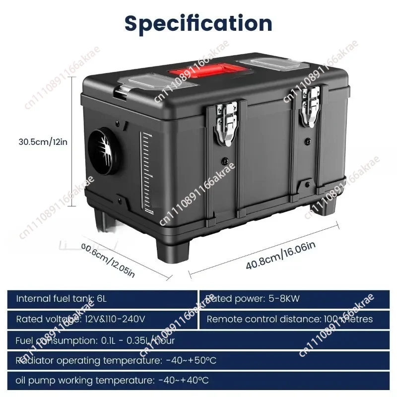 for 8kW  Auxiliary Heater, 110-220V AC and 12/24V DC, Altitude Mode Support, 0.1-0. 35L/hr Portable Air Heater