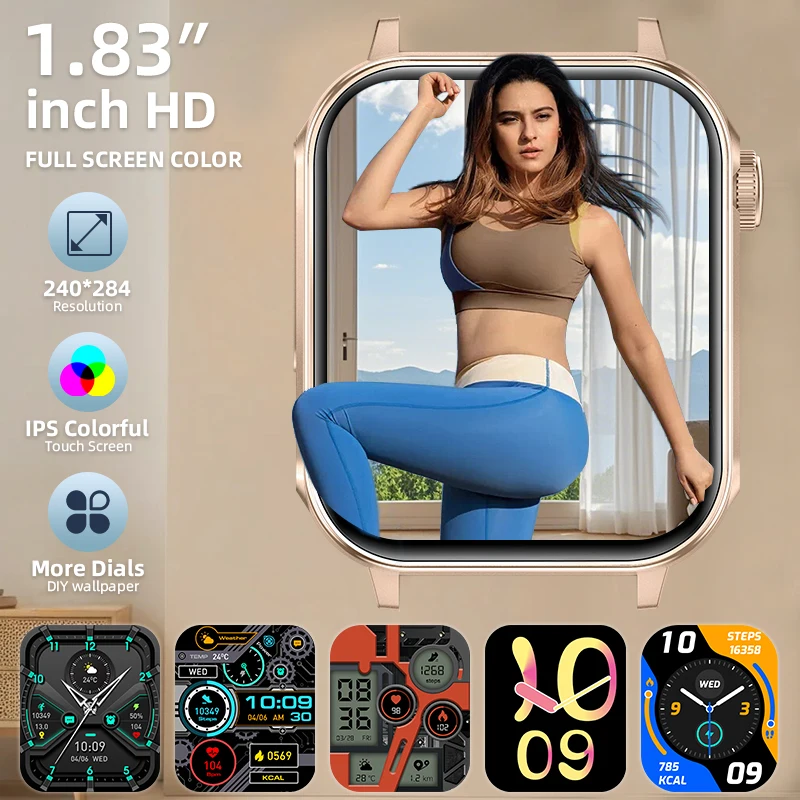 LIGE Nuovo 1.83 pollici Tipo-C Smartwatch Uomo Donna Sport Health Monitor BT Chiamata IP67 Torcia impermeabile Smart Watch per XIAOMI iOS