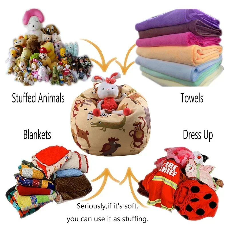 JBTP 1Pc Kids Stuffed Animal Plush Toy Storage Bean Bag Clothing Storage Bag Soft Pouch Stripe Fabric Chair Lazy Sofa Bean Bag