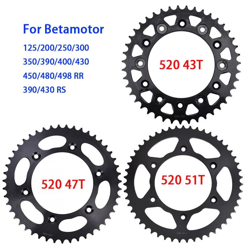 Piñón trasero de cadena 520 43T 47T 51T para Betamotor 125 200 250 300 350 390 400 430 450 480 498 RR 2T 390 430 RS 125RR 200RR 250RR