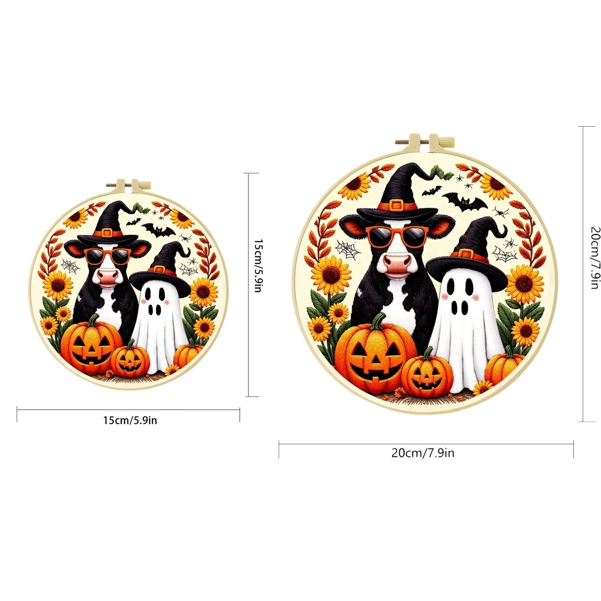 1 Set Halloween-Kuh-Geist DIY-Stickerei-Set für Anfänger, Stick-Starter-Kit, Kreuzstich-Kunstgeschenk, Handarbeits-Bastelset – Detail 2