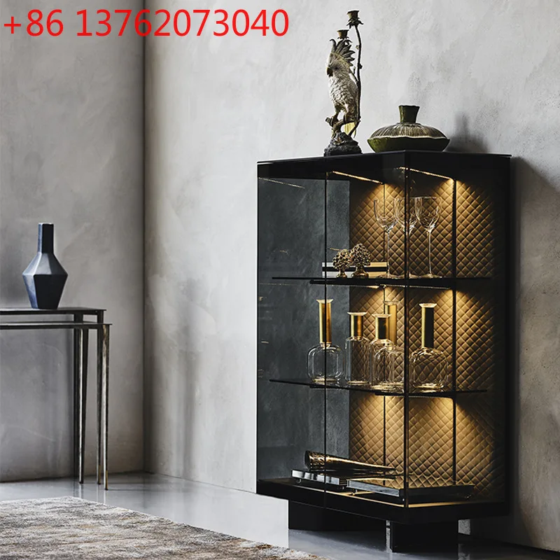 Glass wine cabinet stainless steel wall-mounted wine rack floor-standing European style light luxury
