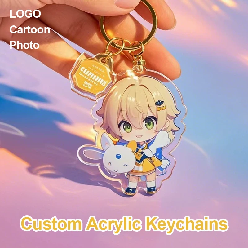 Custom Epoxy Keychains Cartoon Key Chain Photo Customized Anime Charms Hologram Clear Acrylic Personalized Designer Stand Gifts