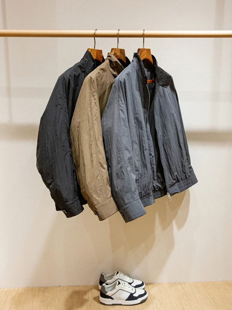 Nylon natural pleated texture, men's thin shoulder-length loose jacket
