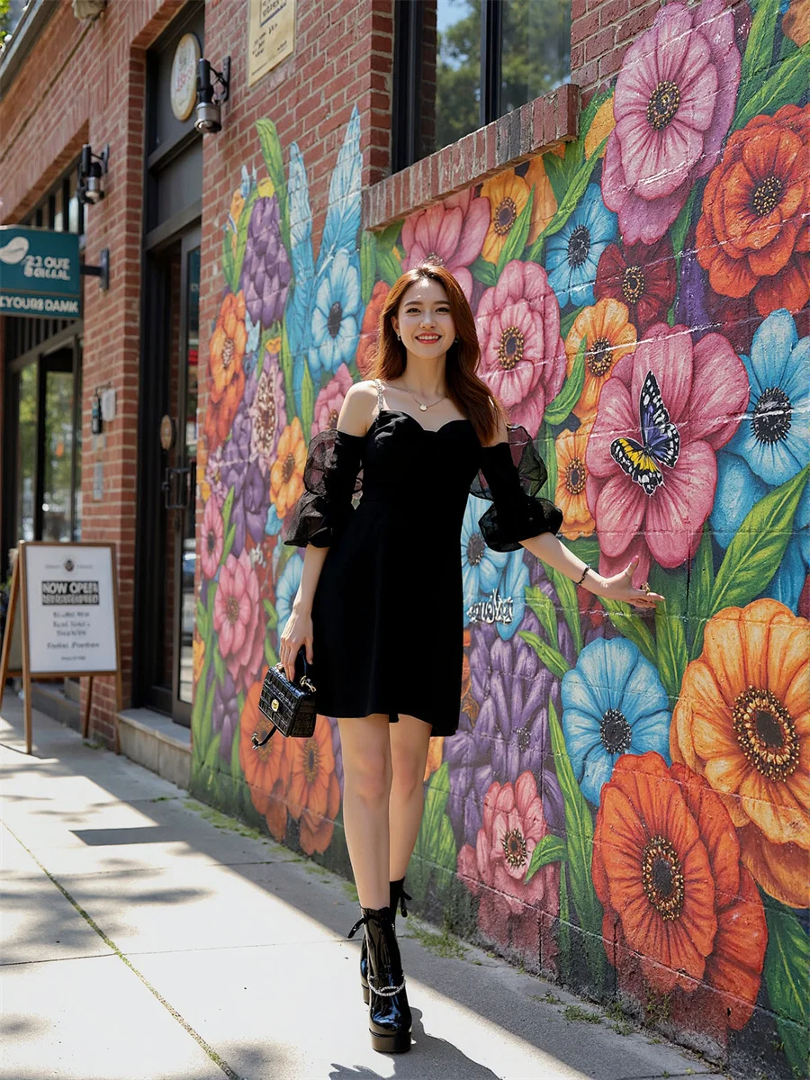 فساتين نسائية ليلة 2025 امرأة على شكل حرف a بأكمام منتفخة ورقبة على شكل حرف v أسود أحمر أزرق أخضر أصفر برتقالي أرجواني وردي بني عنابي رمادي #2