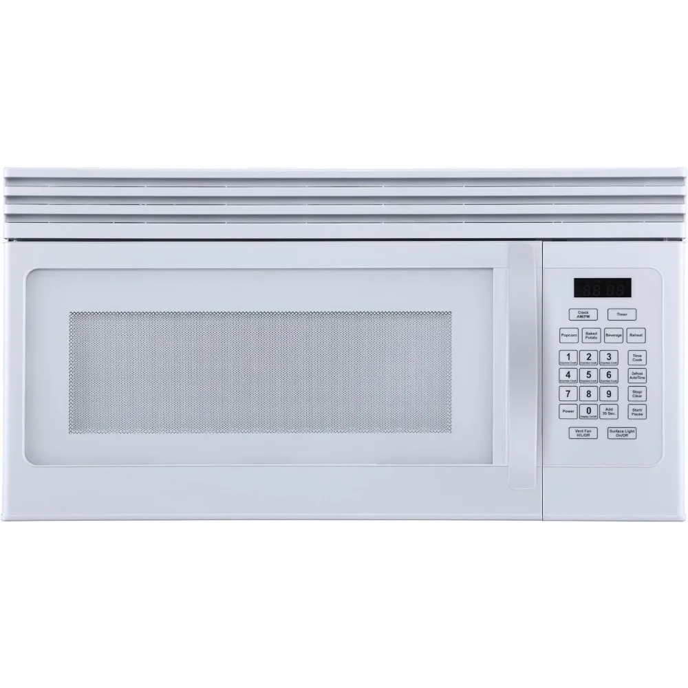 Range Microwave with Top Mount Air Recirculation Vent, 1.6-Cu. Ft. 1000-Watt, Incandescent Lighting, Safety Lock, White