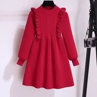 2025 Autumn Winter Teenagers Girls Kids Knit Sweater Dresses Princess lace clothes red new year Christmas 4 5 6 7 8 9 10 11 year
