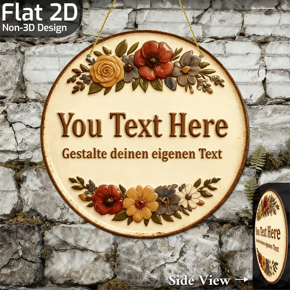 2D Flat, 1pc, Customizable, Vintage Multi-Floral You Text Here Metal Sign, Vintage Multi-Floral-Themed Circular Plate, Home Deco