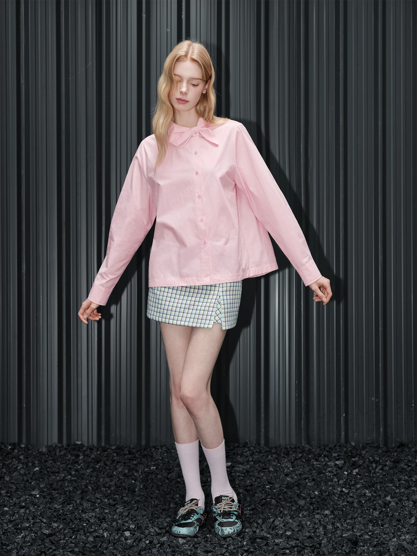 

Pink Pure Cotton Shirt Jacket Women's Spring 2026 New Knot Girl's Feel Good Looking Street Style Loose Fit Long Sleeve