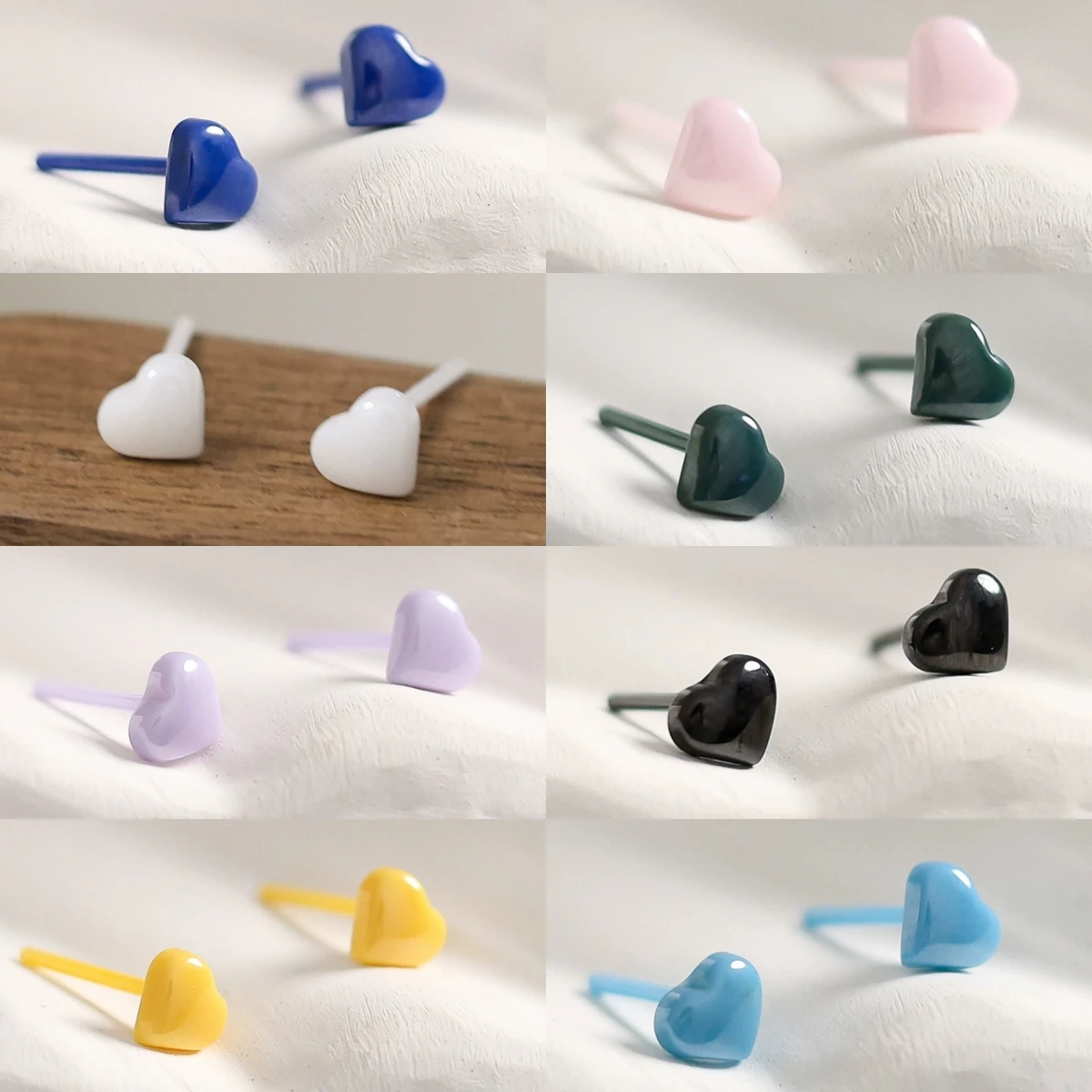 All Ceramic Stud Earrings Multi-Color Brief Small Heart No Allergy Suit For Healty Ear Hole And Sleeping